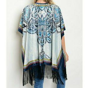 SALE Peachpuff Velvet Boho Fringe Short Sleeve Kimono